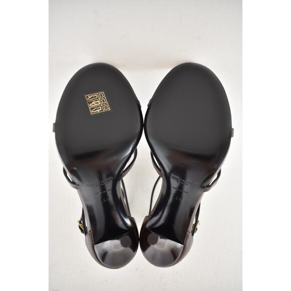 Saint Laurent Cassandra Tmoro Brown Leather YSL Logo Strappy Sandal Heel Pump 37 - Picture 15 of 15